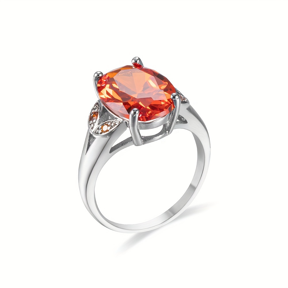 Fashionable Orange Oval Synthetic Cubic Zirconia Ring